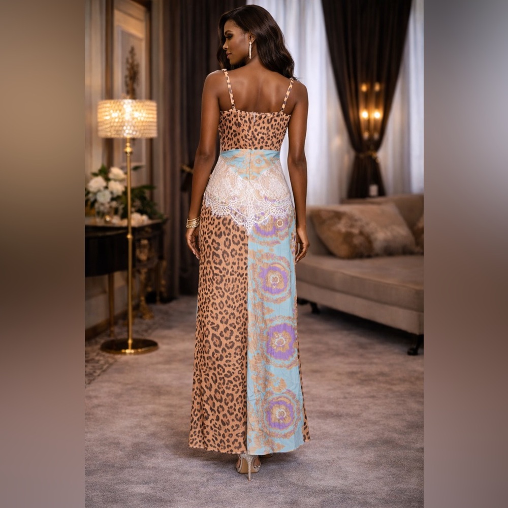 Leopard Print Patchwork Dress – Statement, Vacation, Night Out Look - Picture 2 of 4